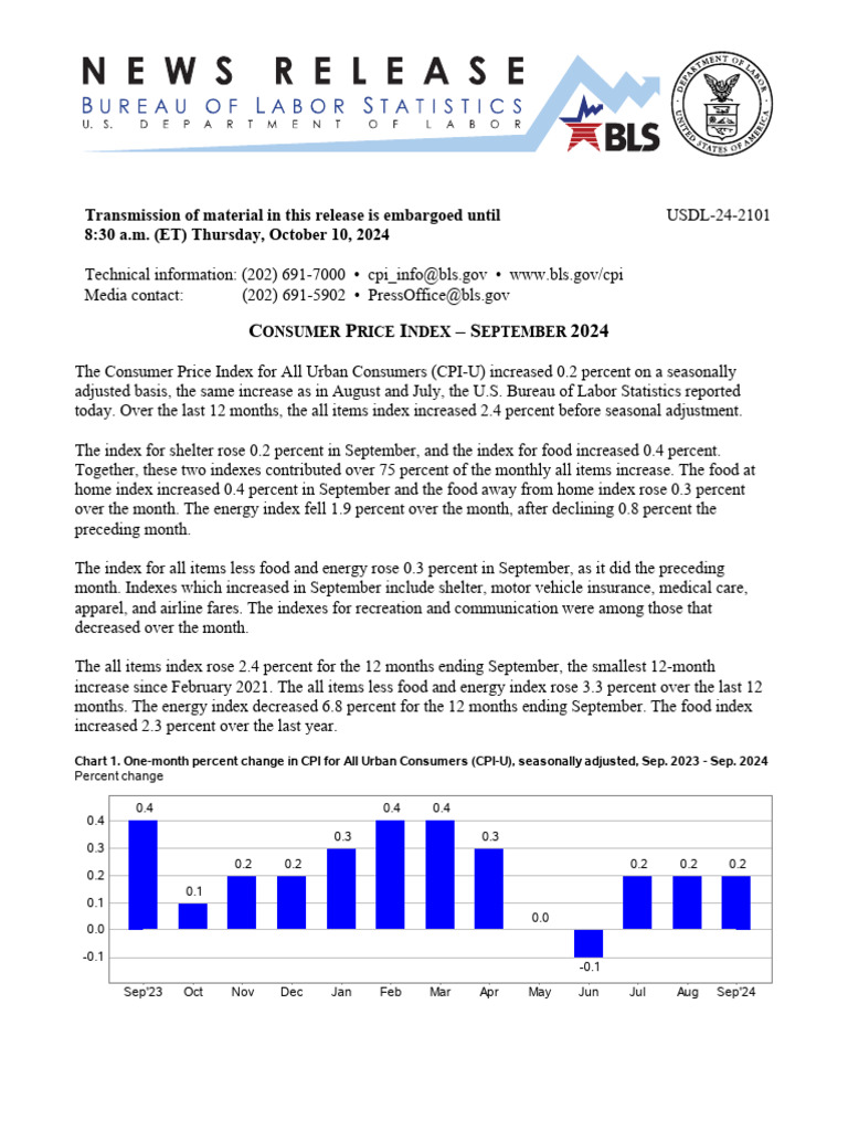September 2024 Consumer Price Index Report | PDF | United States ...