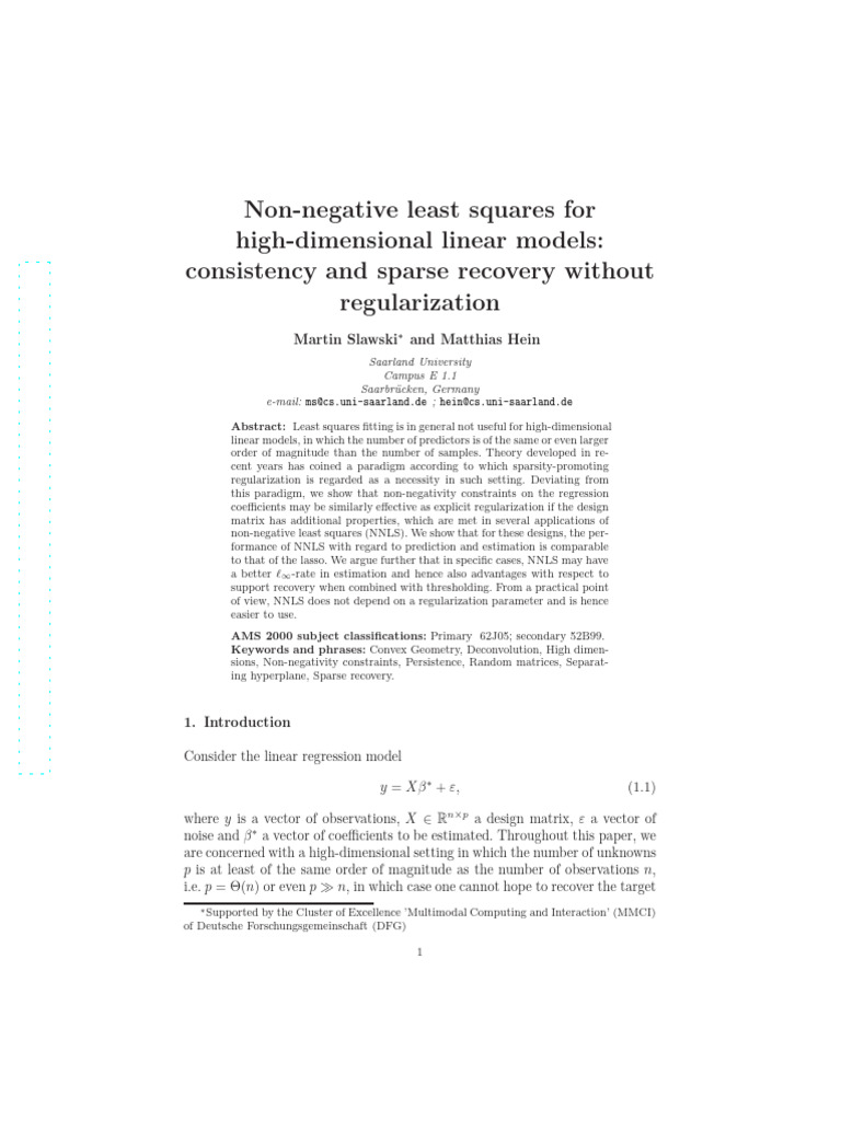 Non-Negative Least Squares For High-Dimensional Linear Models ...