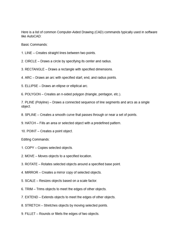 Essential CAD Commands for AutoCAD | PDF | Ellipse | Area
