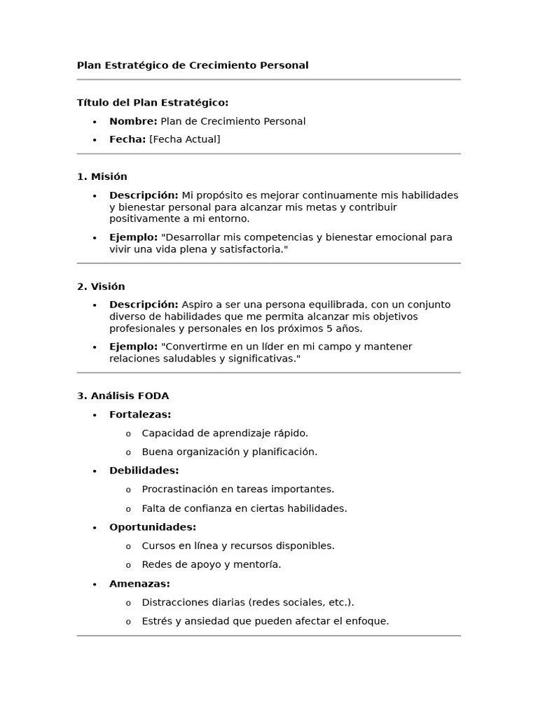 Plan de Crecimiento Personal Efectivo | PDF | Planificación estratégica ...
