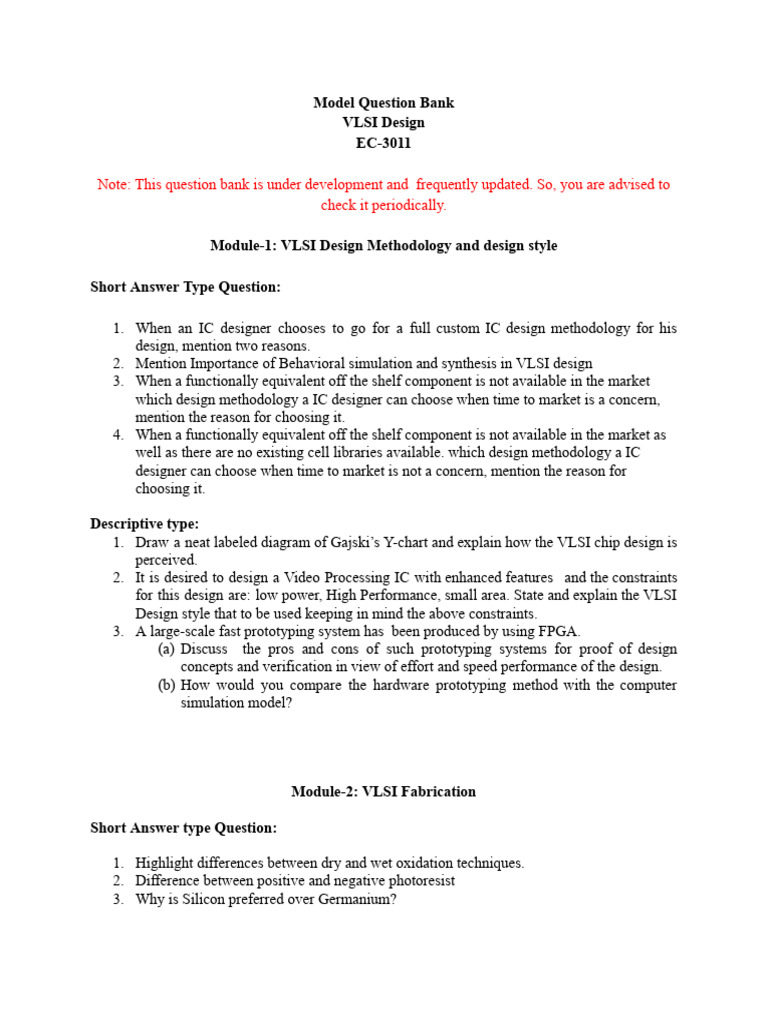 VLSI Design Question Bank EC-3011 | PDF | Cmos | Mosfet