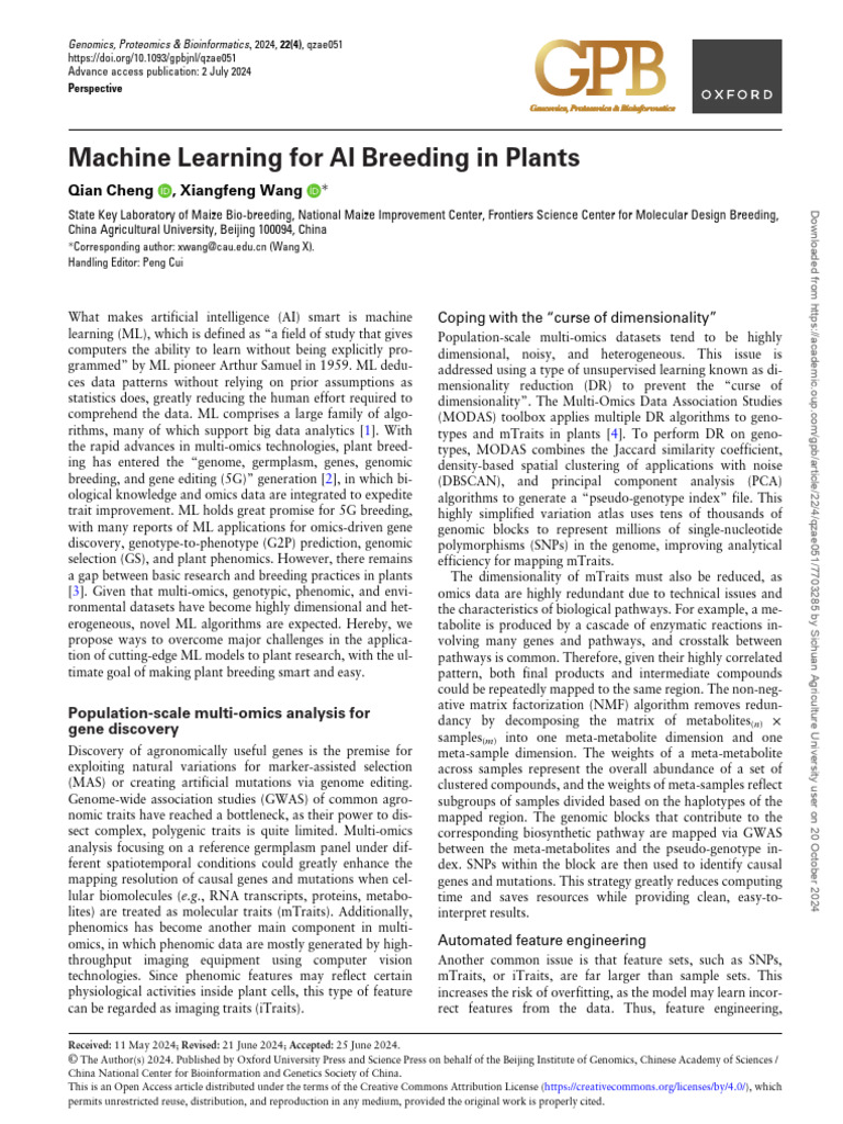 Machine Learning for Smart Plant Breeding | PDF | Machine Learning ...