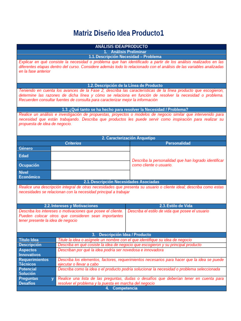 Anexo 2 - Matriz - Diseño - Idea - Producto | PDF