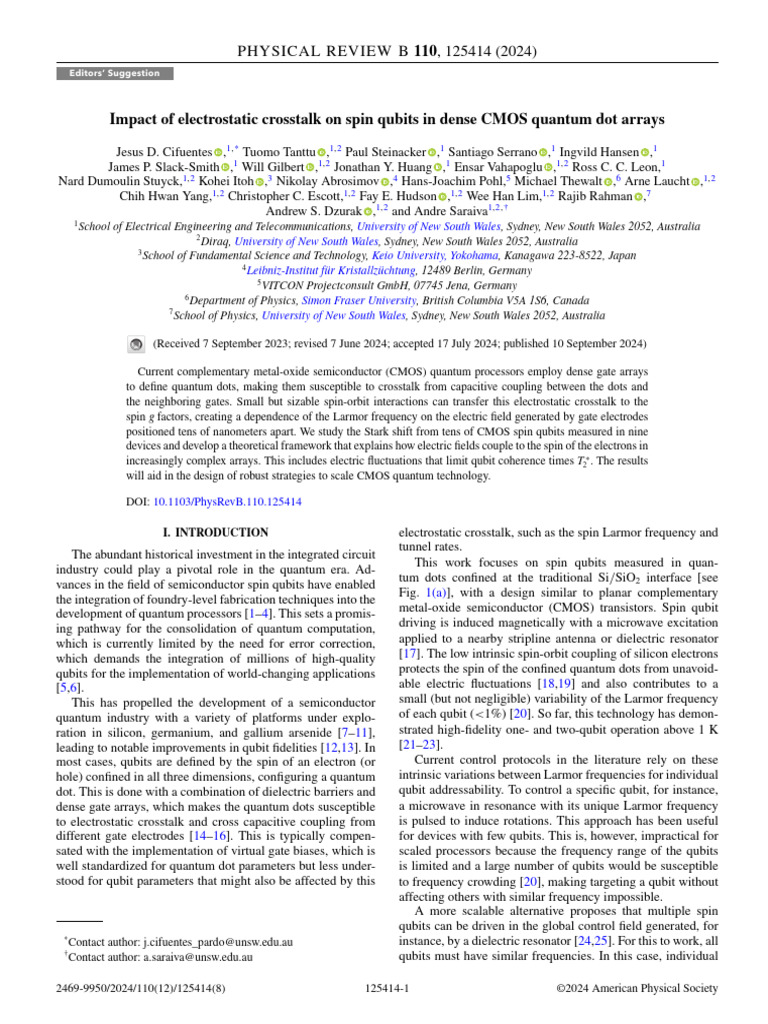 Electrostatic Crosstalk in Spin Qubits | PDF | Cmos | Quantum Mechanics