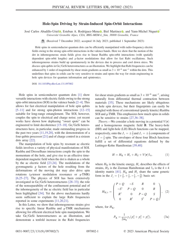 Strain-Induced Spin-Orbit Effects | PDF | Spin (Physics) | Electron Hole