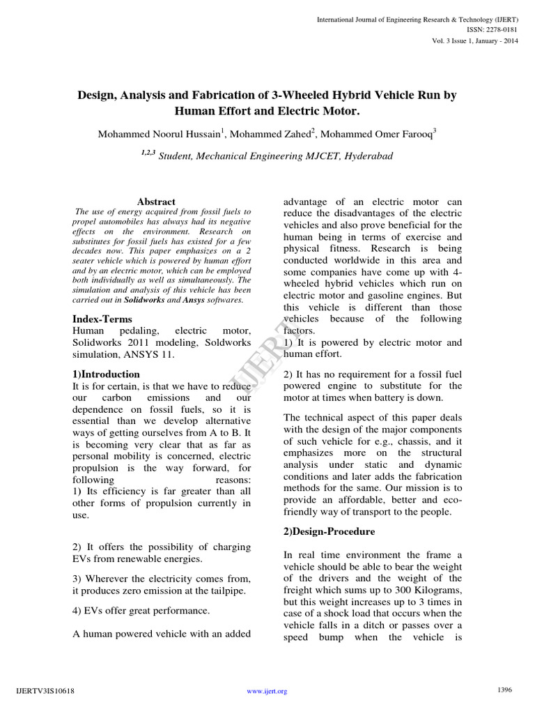 Human-Powered Electric Vehicle Design | PDF | Strength Of Materials ...