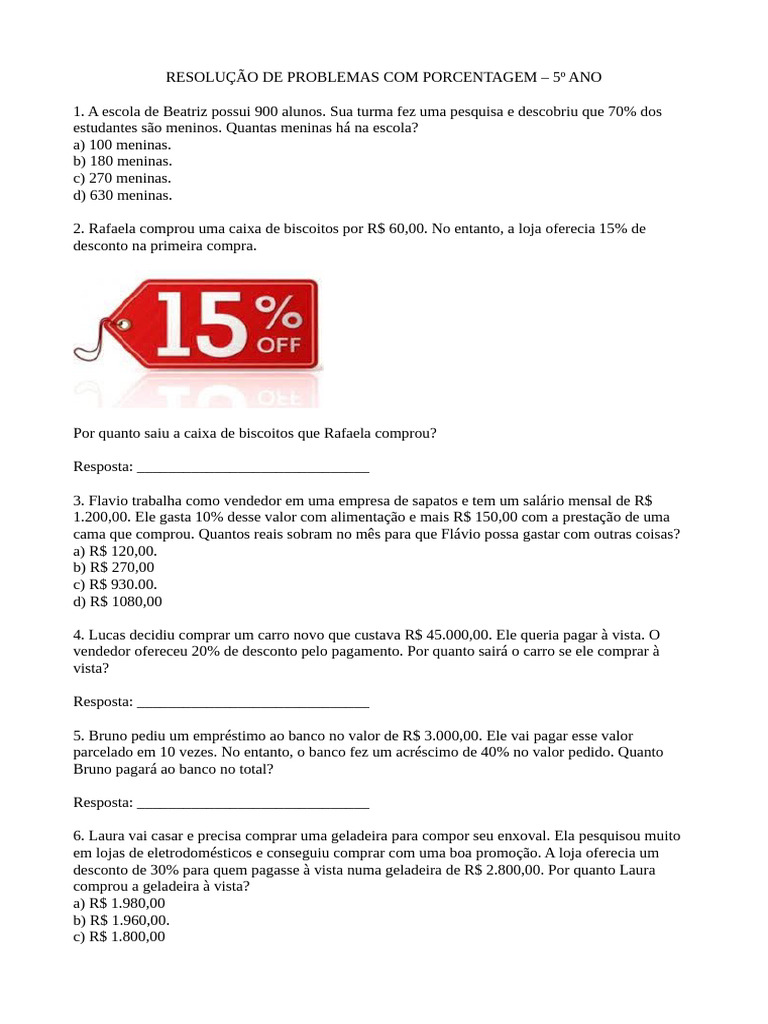 Resolução de Problemas com Porcentagem | PDF