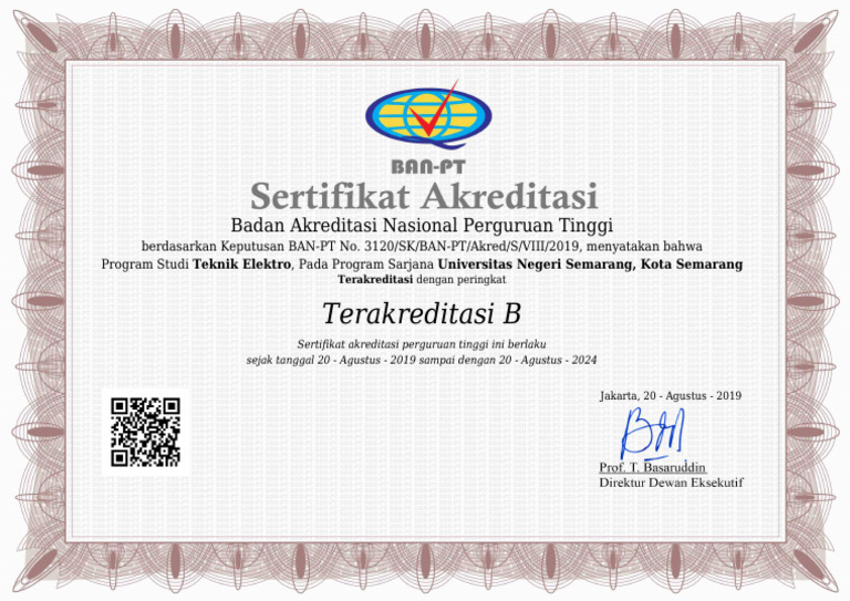 Akreditasi Teknik Elektro UNNES B 2019-2024 | PDF