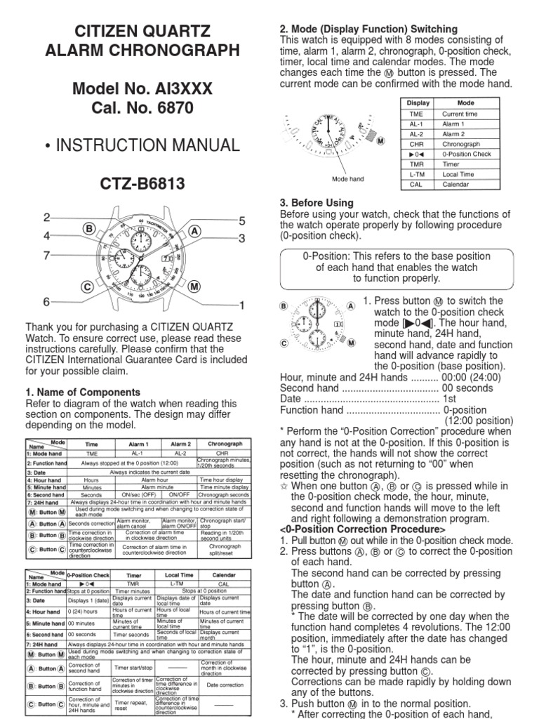 Citizen Instruction Manual 6870 Watch Corrosion