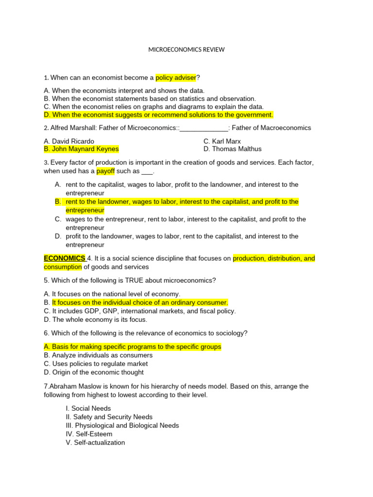 Microeconomics Review Pdf Economics Capitalism