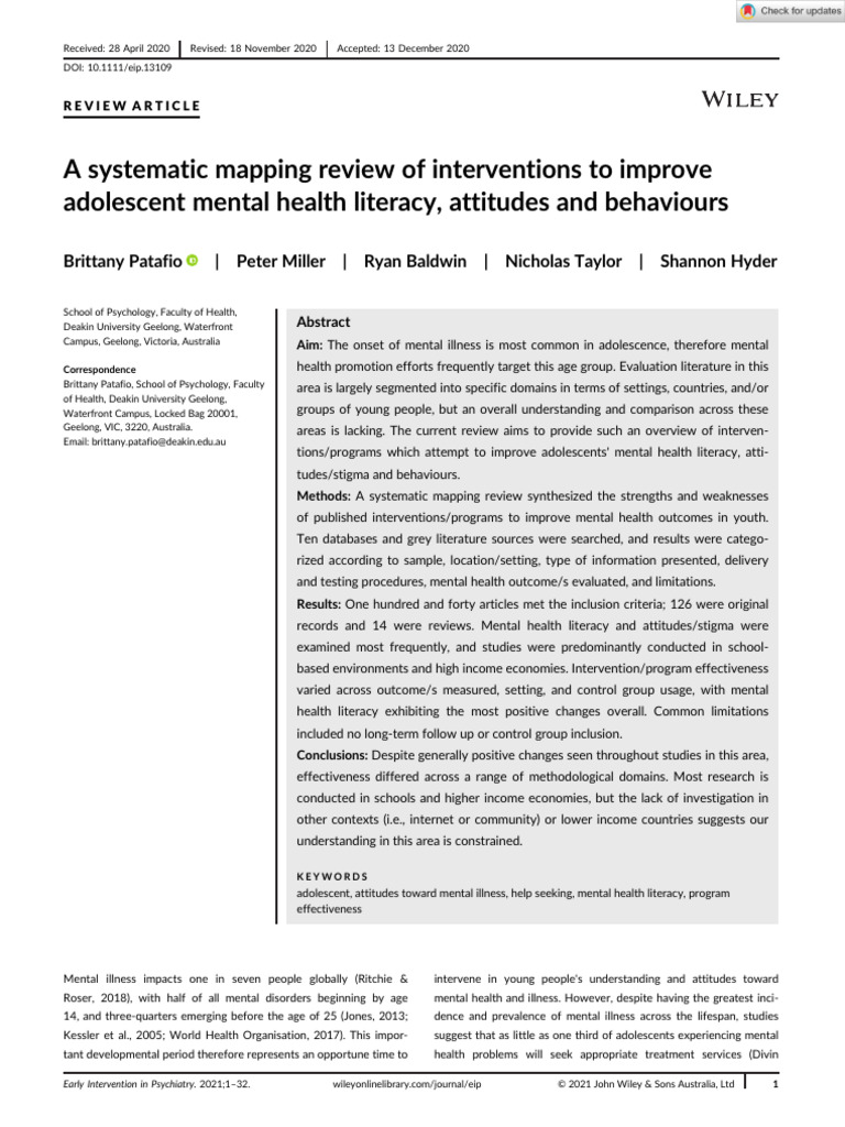 A systematic mapping review of interventions to improve | PDF | Mental ...