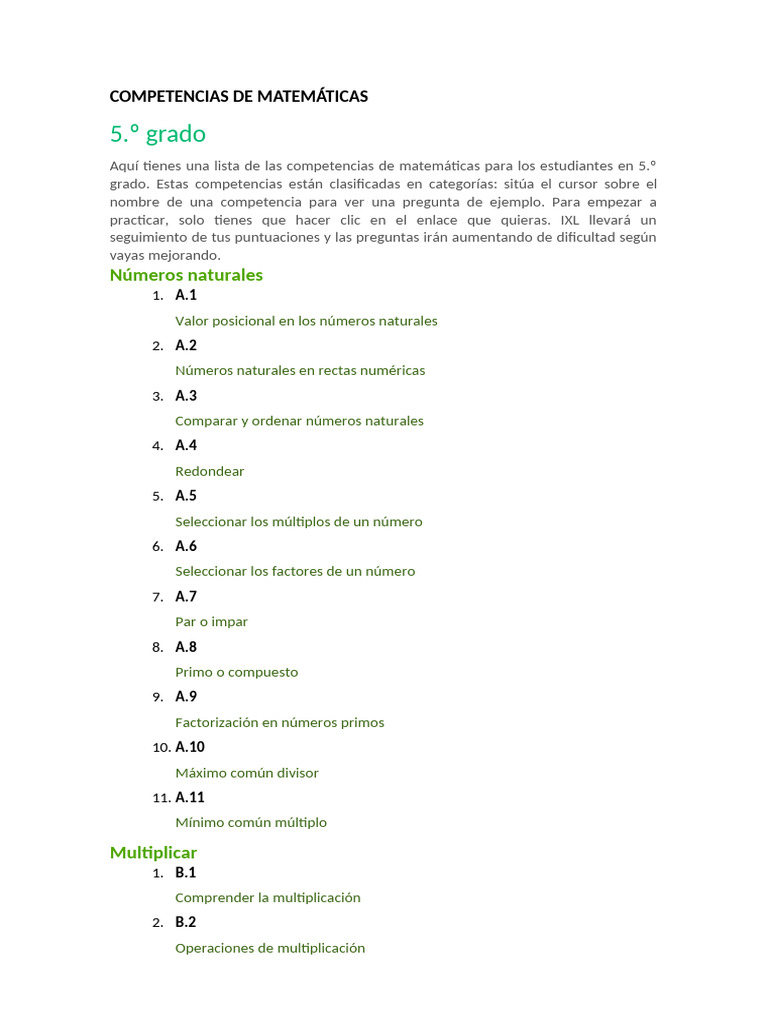 Competencias Matemáticas 5.º Grado | PDF | Rectángulo | Decimal