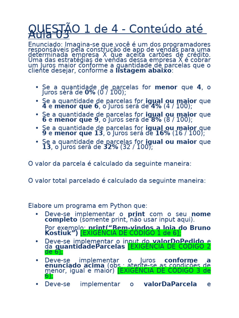 Lógica de Juros e Parcelamento em Python | PDF | Juros | Python ...