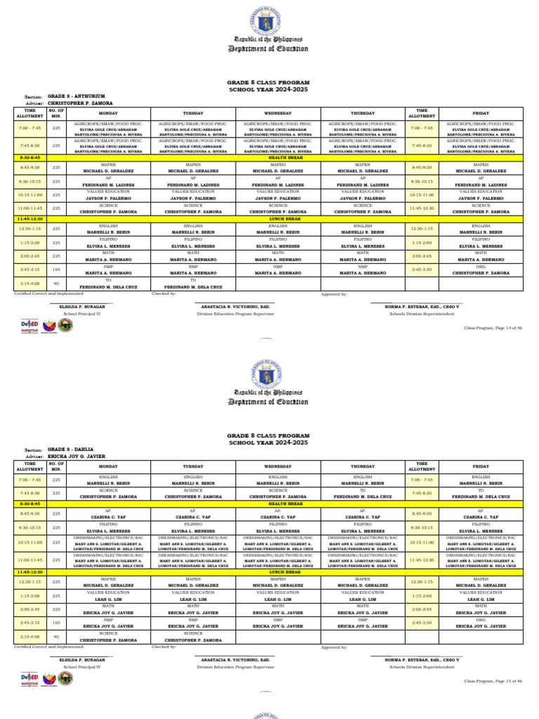 Class Program - Grade 8 With NMP | PDF | Southeast Asia | Philippines