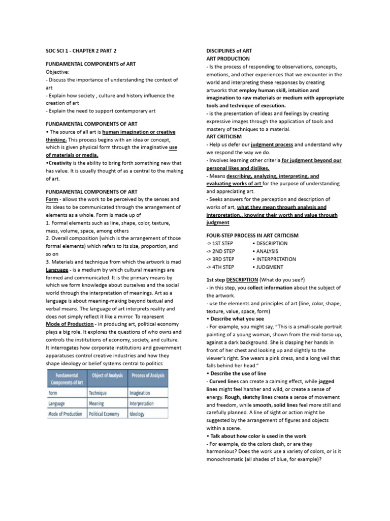 Ss1 Chapter 2 Part 2 Notes | PDF | Composition (Visual Arts) | Aesthetics