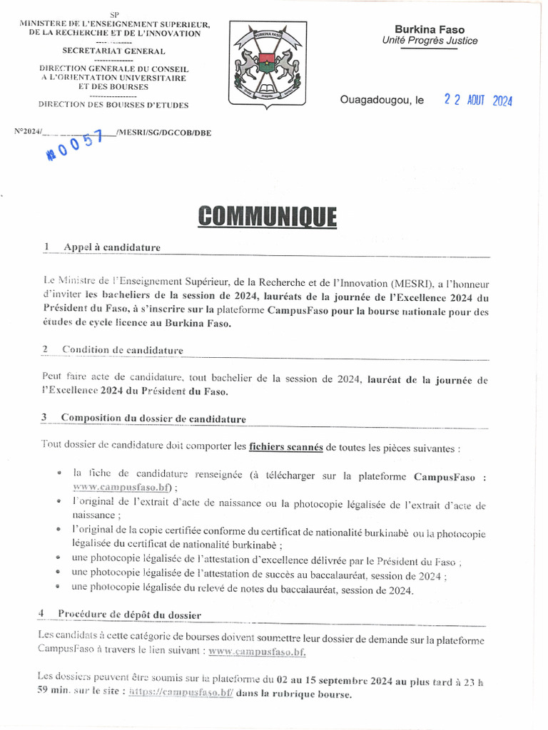 Bourses D Excellences Session De 2024 Pdf