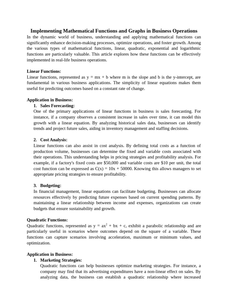 Math Functions for Business Optimization | PDF | Forecasting | Function ...