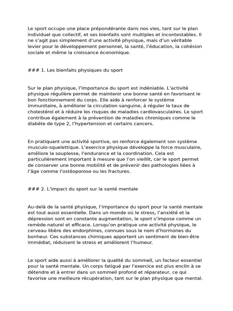 Importance et bienfaits du sport | PDF | Des sports