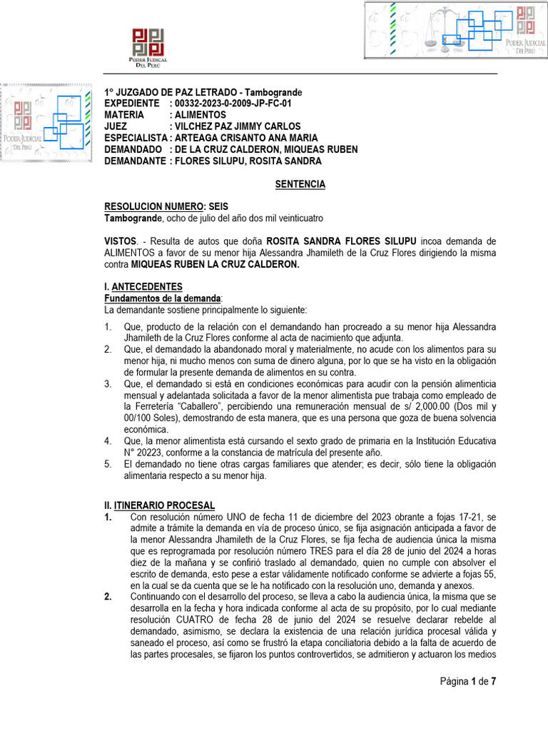 Exp. 00332-2023-0-2009-JP-FC-01 - Resolución - 03346-2024 | PDF