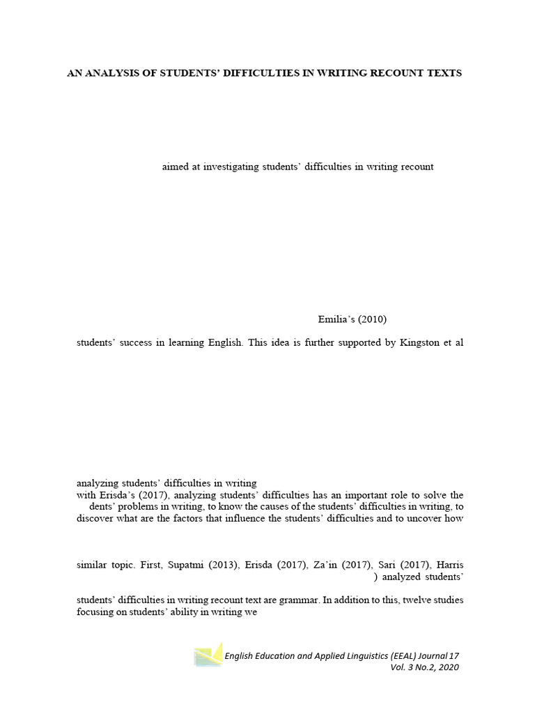 An Analysis of Students'Difficulties in Writing Recount Texts | PDF ...