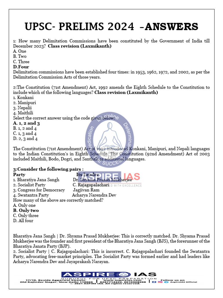 Upsc Prelims Question Paper 2024 and Upsc Prelims Answer Key 2024 | PDF ...