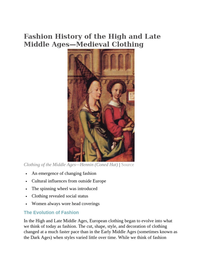 Medieval Fashion Trends: 1200-1500 | PDF | Clothing | Fashion