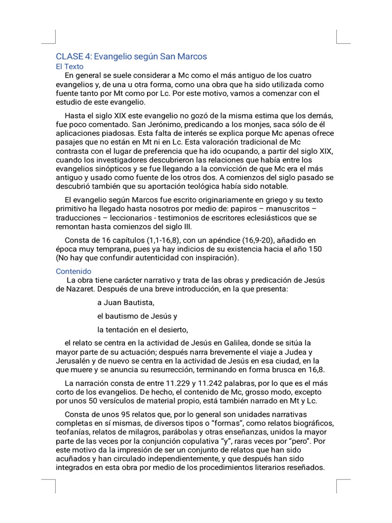 Evangelio Según San Marcos | PDF | Jesús | Evangelio de Marcos