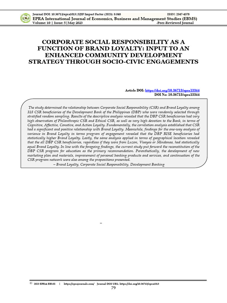 Corporate Social Responsibility As A Function of Brand Bot6cpv7 | PDF ...
