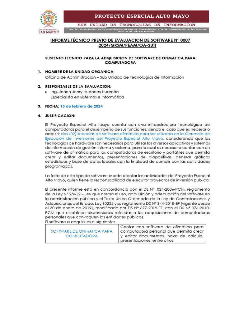 Informe Tecnico Previo de Evaluacion de Software 0007-2024 | PDF ...