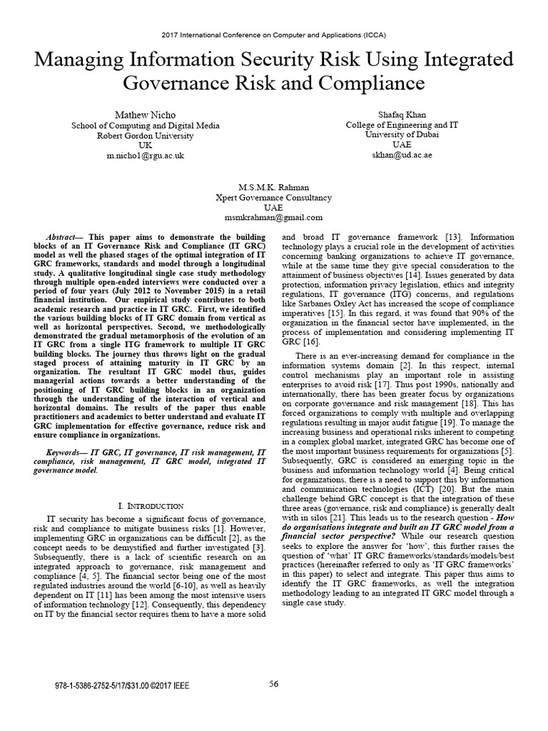 Integrated IT GRC Model for Finance | PDF | Governance | Regulatory ...