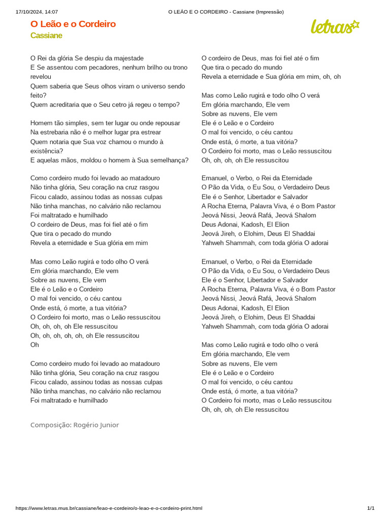 O Leão e o Cordeiro - Cassiane | PDF | Deus | Pecado