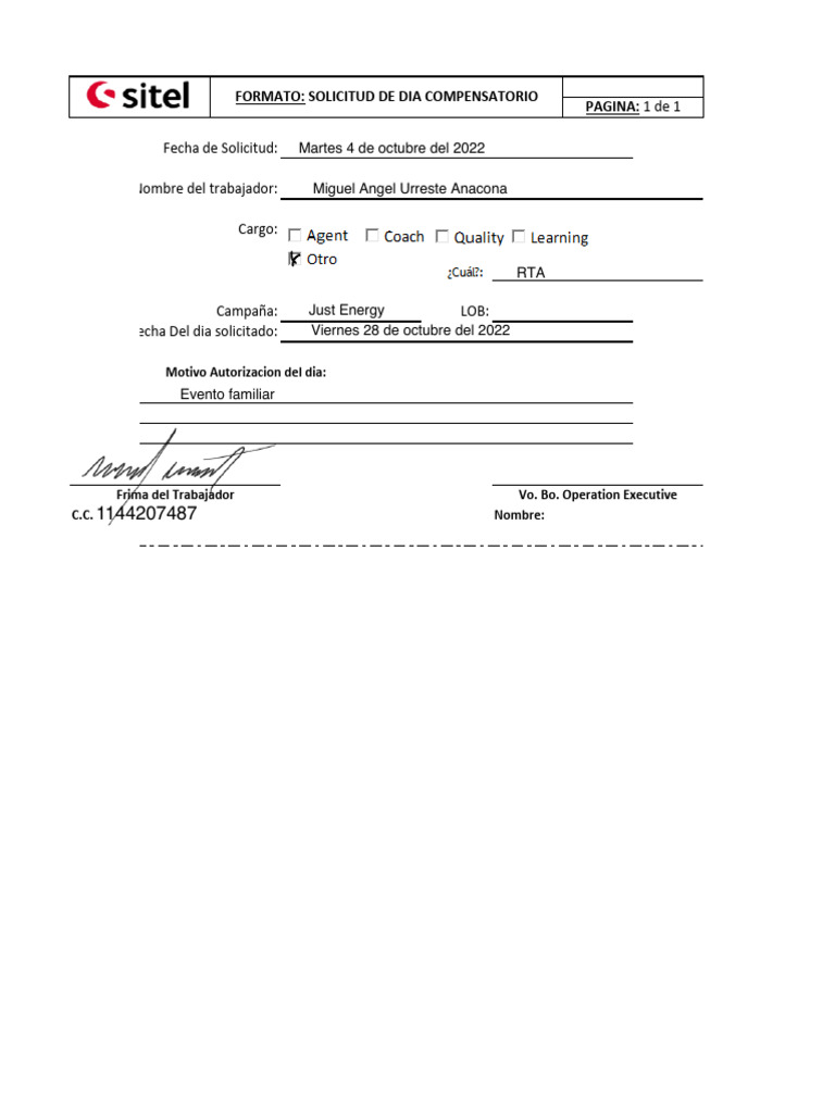 Formato Dia Compensatorio | PDF | Derecho