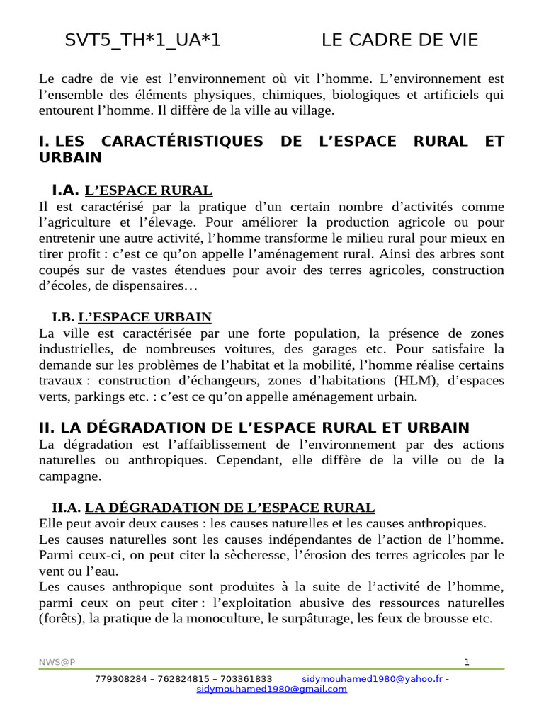 Caractéristiques de l'espace rural | PDF | Zone rurale | Environnement ...