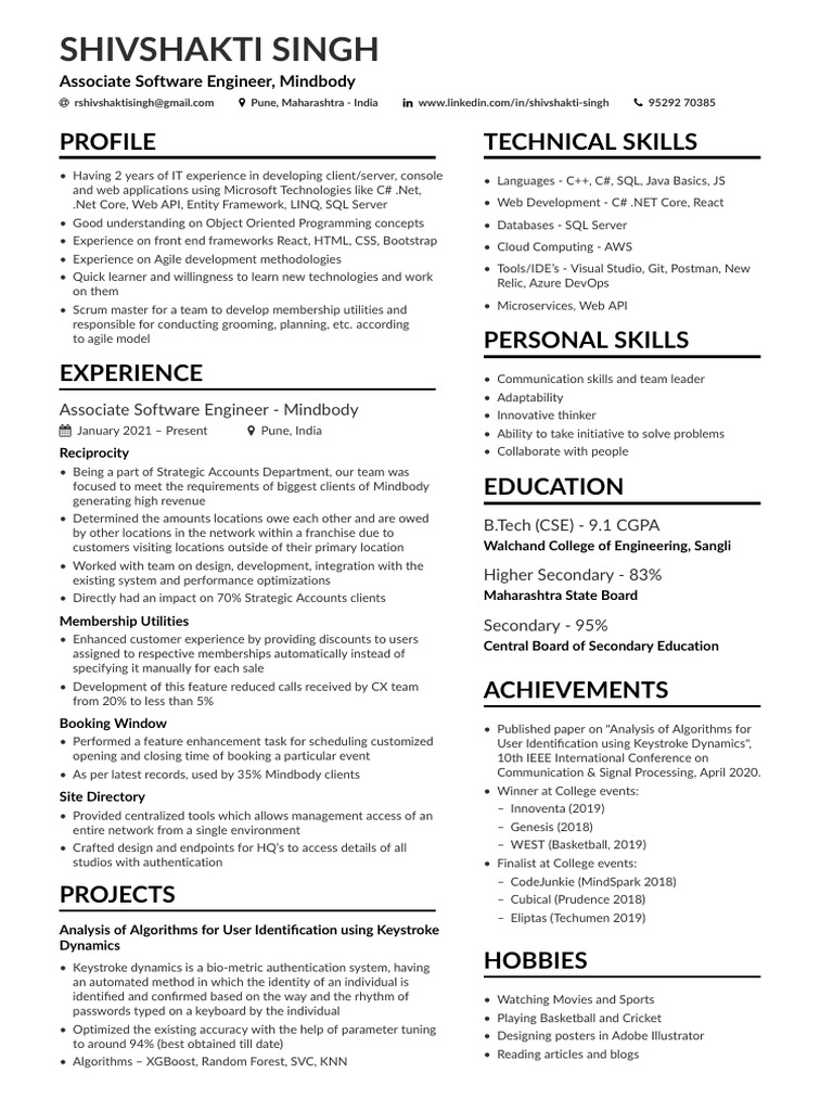 Associate Software Engineer Profile | PDF | Computing | Software ...