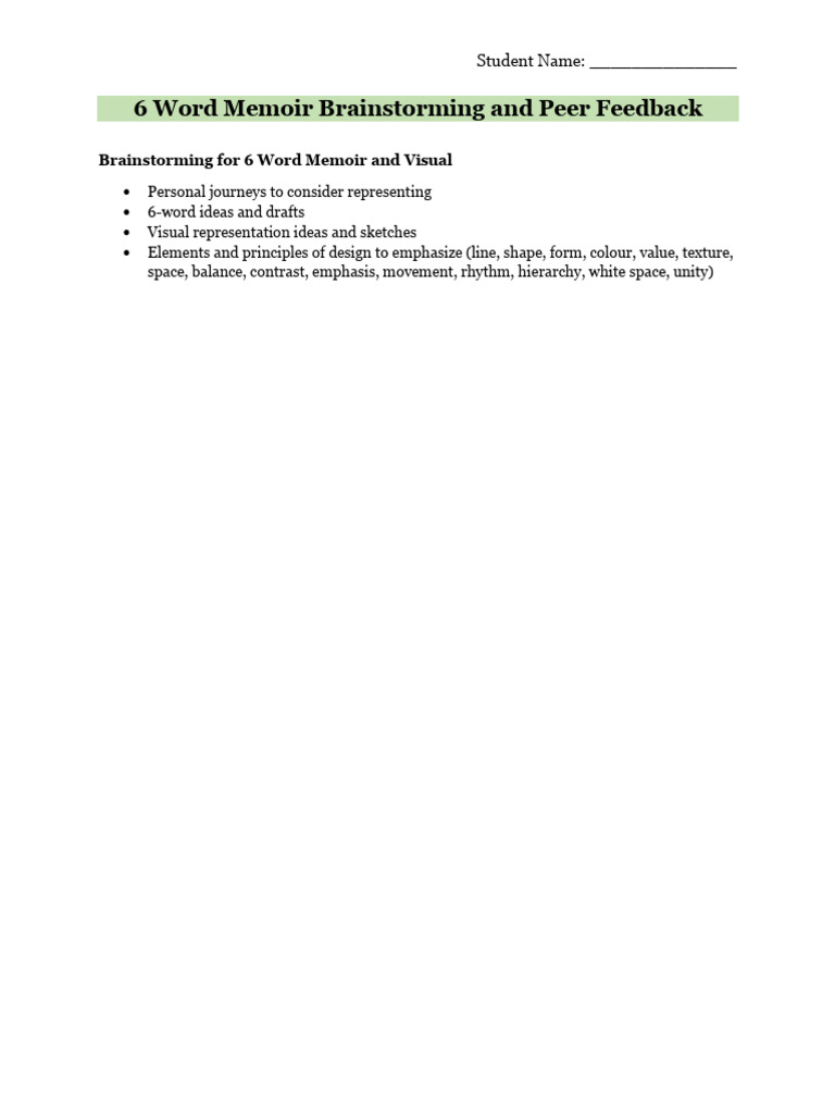 Brainstorming and Peer Feedback Template PDF