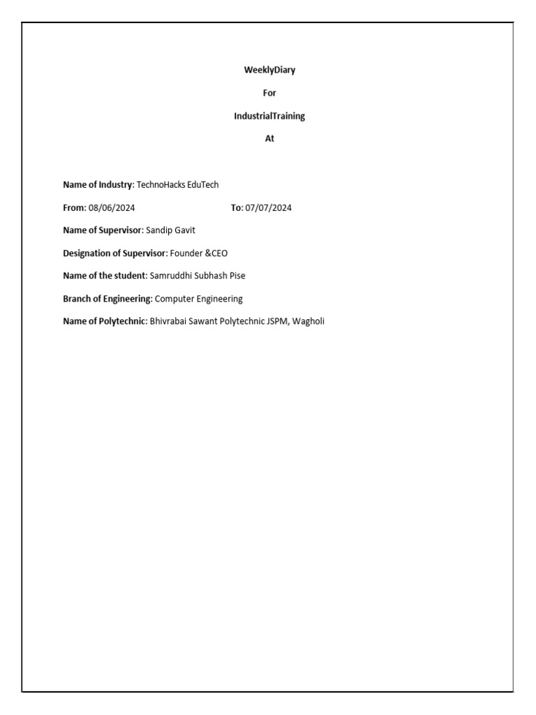 Weekly Diary For Internship | PDF | Python (Programming Language ...