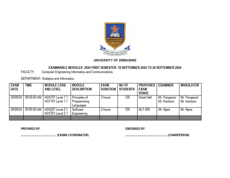 Dai Block 1 Examination Schedule 09-24 | PDF