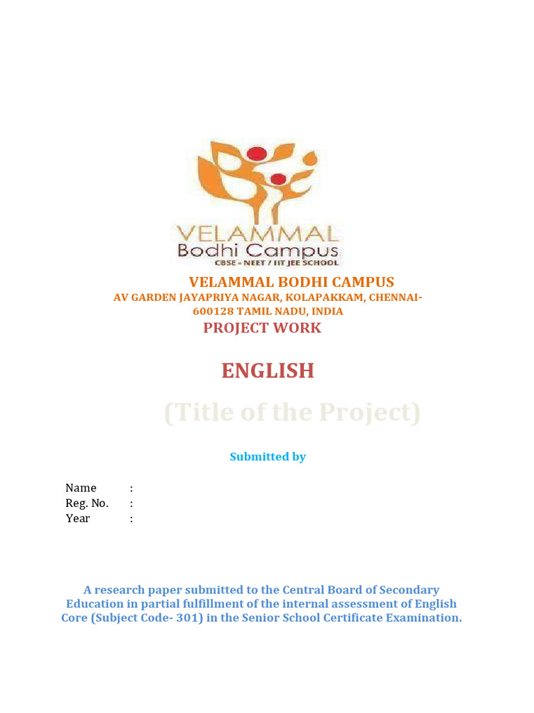 English Project Cover Page Template | PDF