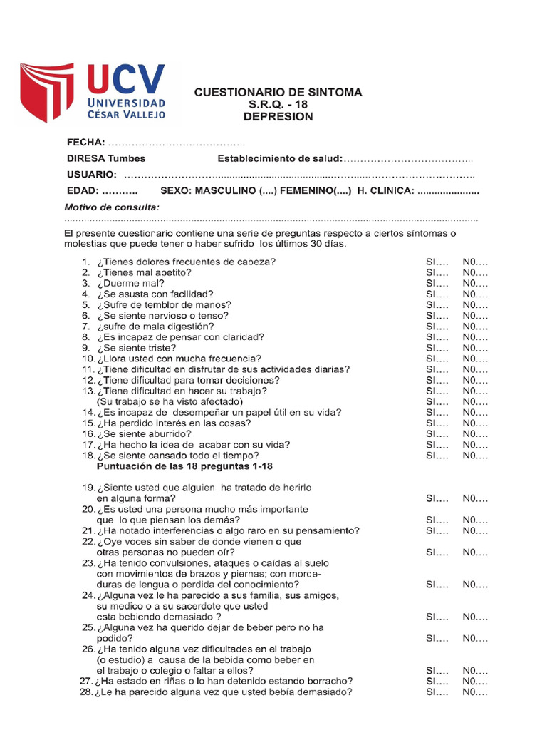 Cuestionario SRQ | PDF