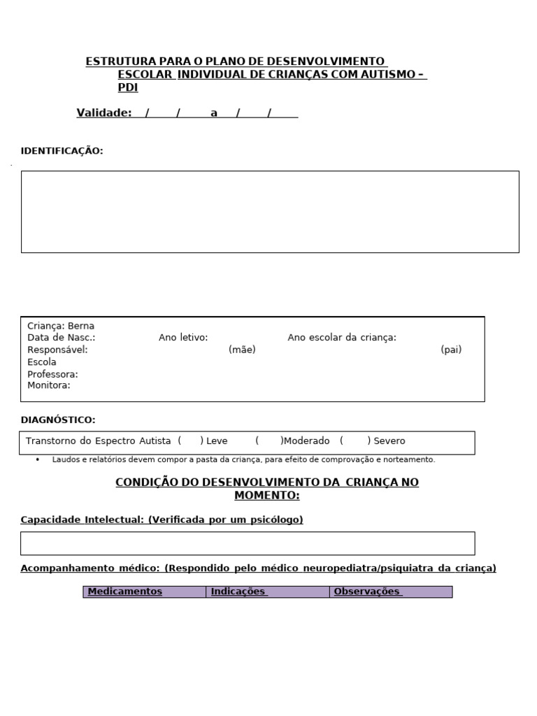 Plano de Desenvolvimento Escolar para Autismo | PDF | Espectro do ...