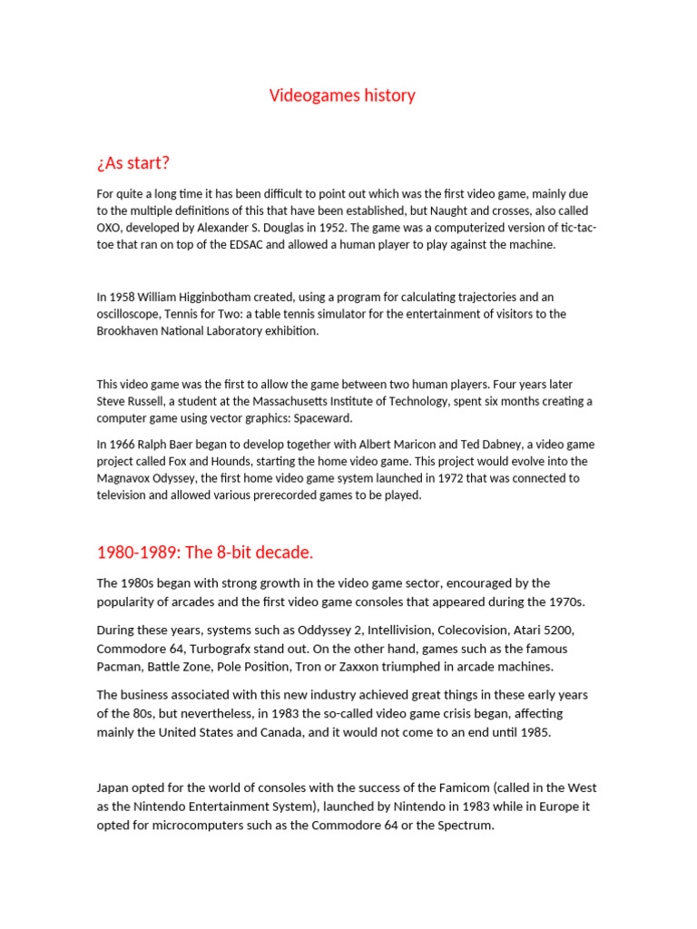 Videogames History | PDF | Video Games | Nintendo