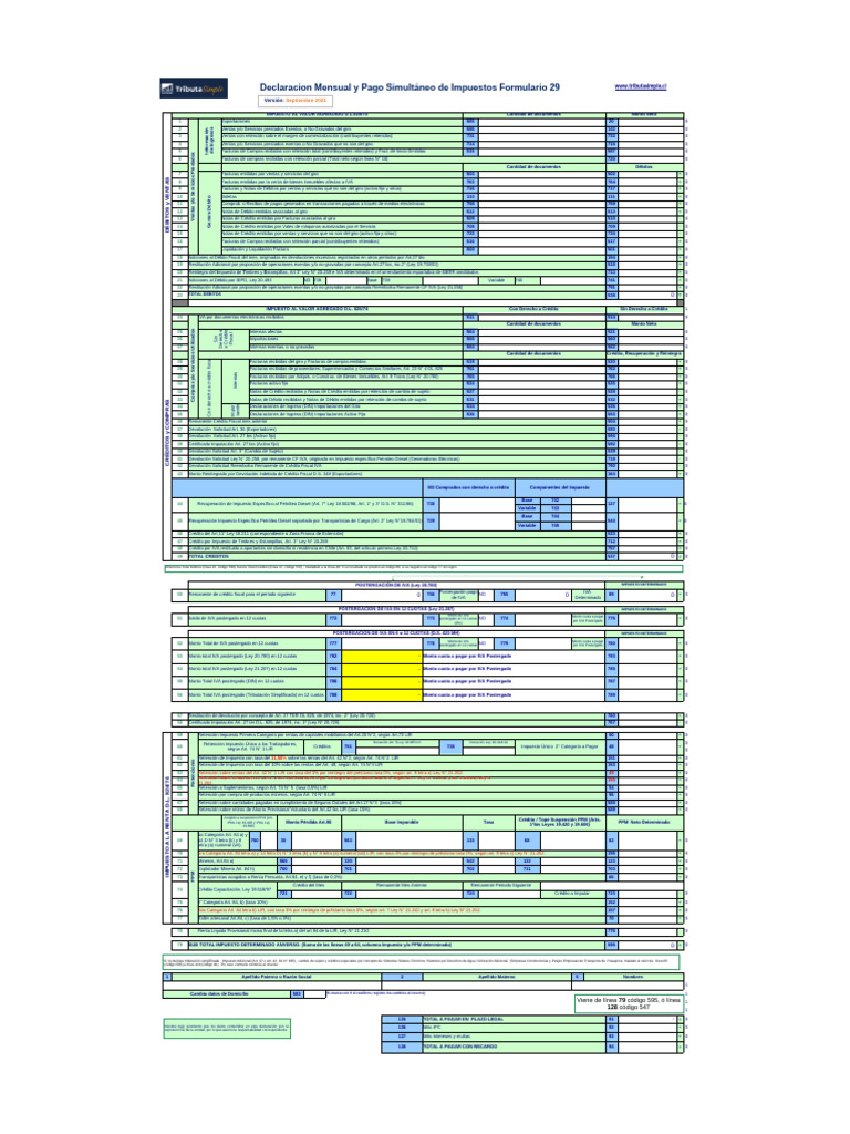 Declaración Mensual Impuestos Formulario 29 | PDF | Impuesto al valor ...