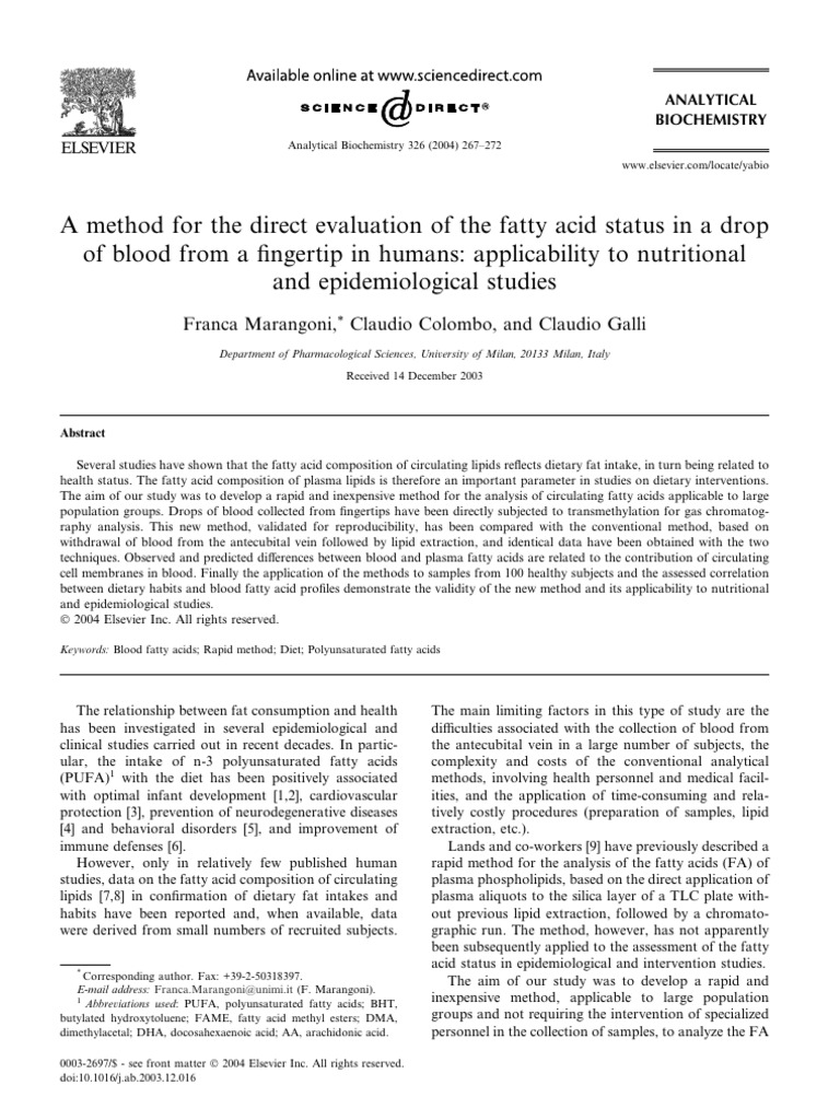 Rapid Blood Fatty Acid Analysis Method | PDF | Polyunsaturated Fat ...