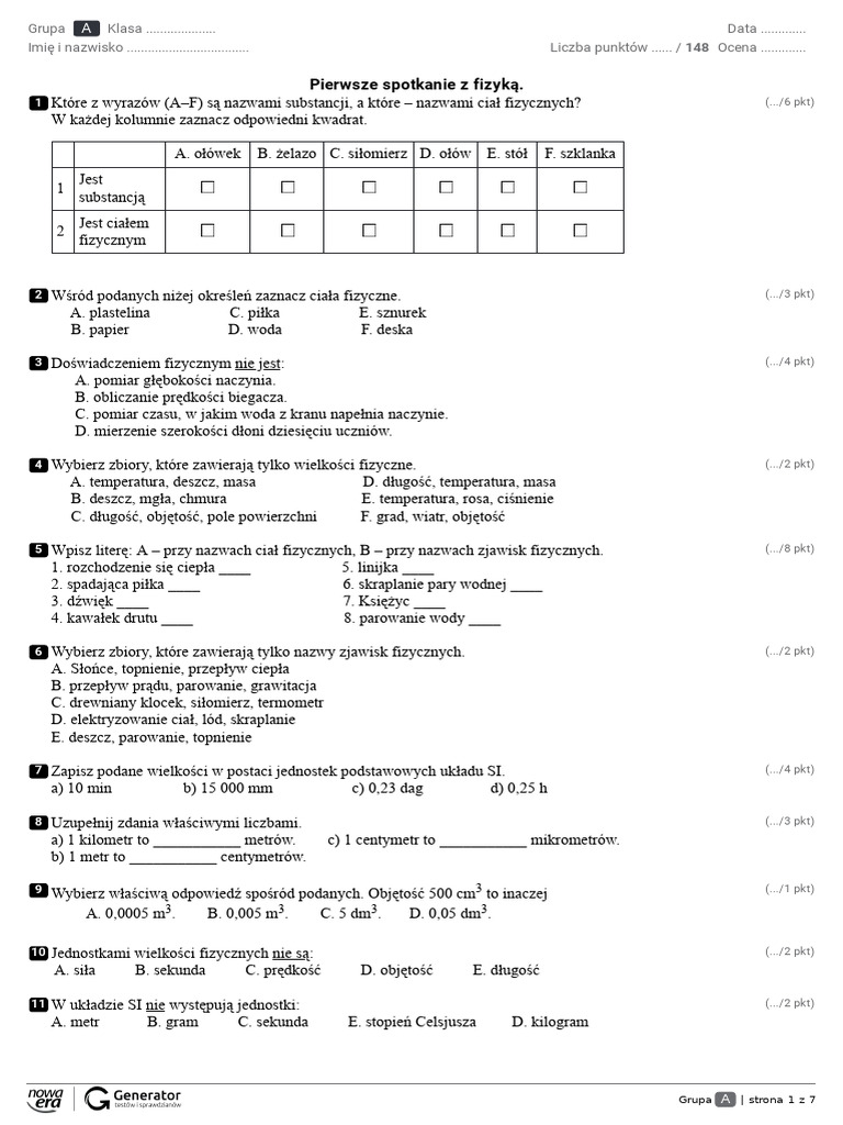Spotkania Z Fizyką 7 Dynamika Test - Pierwsze Spotkanie z Fizyką. | PDF