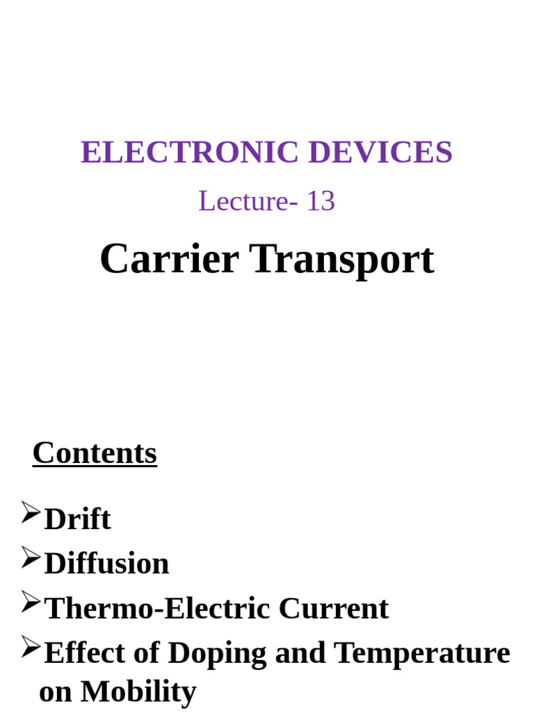 Lecture 13 Carrier Transport 2 Pdf Diffusion Electromagnetism