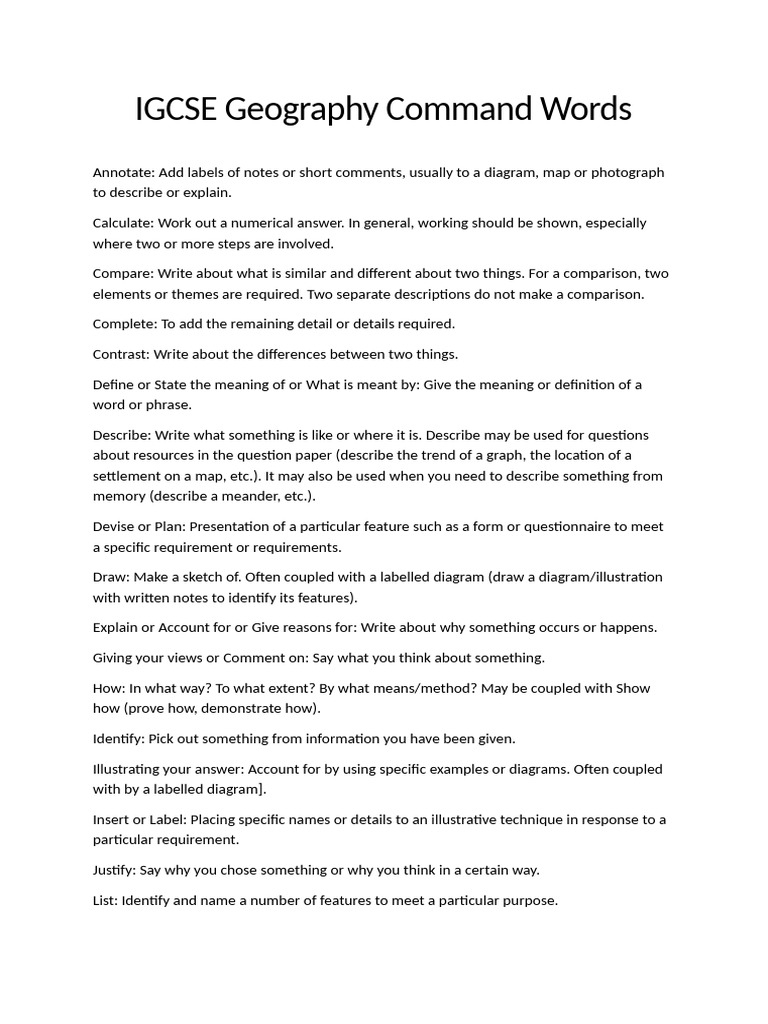 Igcse geography command words pdf information diagram