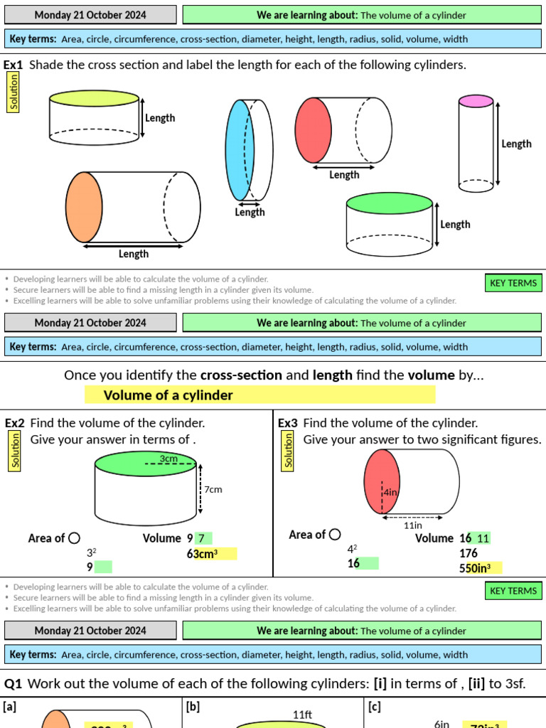 5.3.1all Volume of A Cylinder | PDF | Area | Volume