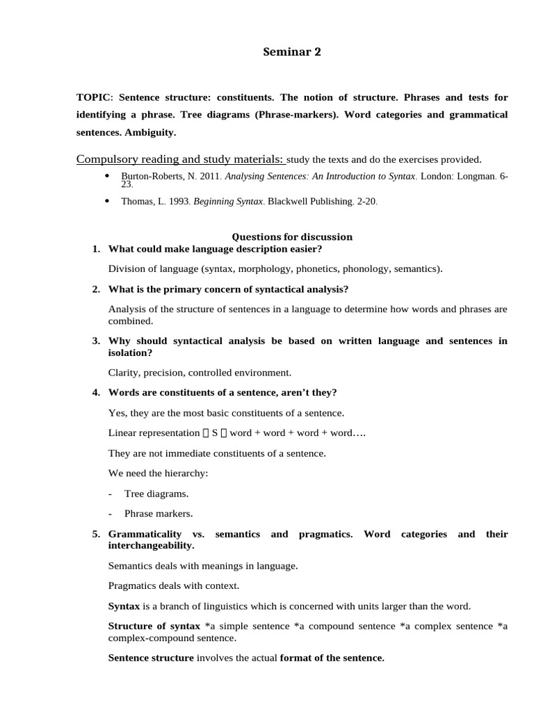 TASK_SHEET_Seminar_2_Constituents | PDF | Syntax | Phrase