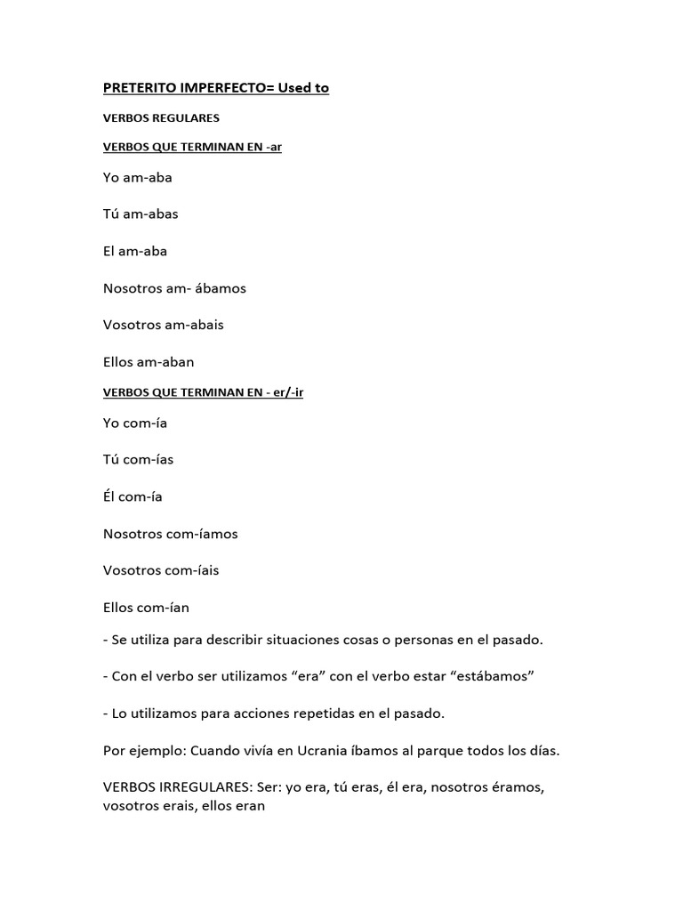 Uso del Pretérito Imperfecto en Español | PDF