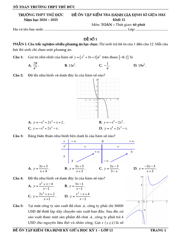 Toanmath Pdfde On Tap Giua Hoc Ky 1 Toan 12 Nam 2024 2025 Truong THPT ...
